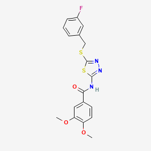 molecular formula C18H16FN3O3S2 B2998359 N-(5-((3-fluorobenzyl)thio)-1,3,4-thiadiazol-2-yl)-3,4-dimethoxybenzamide CAS No. 392303-61-6