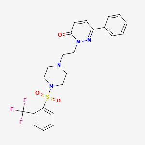 molecular formula C23H23F3N4O3S B2998363 6-phenyl-2-(2-(4-((2-(trifluoromethyl)phenyl)sulfonyl)piperazin-1-yl)ethyl)pyridazin-3(2H)-one CAS No. 1105213-15-7