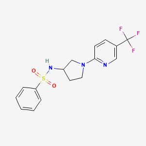 molecular formula C16H16F3N3O2S B2998364 N-(1-(5-(三氟甲基)吡啶-2-基)吡咯烷-3-基)苯磺酰胺 CAS No. 1798541-40-8