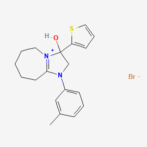 molecular formula C19H23BrN2OS B2998371 3-hydroxy-3-(thiophen-2-yl)-1-(m-tolyl)-3,5,6,7,8,9-hexahydro-2H-imidazo[1,2-a]azepin-1-ium bromide CAS No. 1039433-68-5
