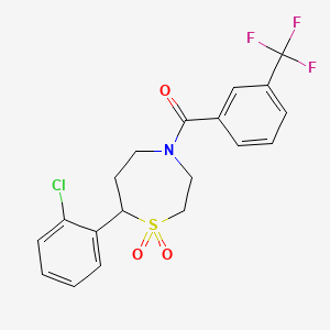 molecular formula C19H17ClF3NO3S B2998374 (7-(2-Chlorophenyl)-1,1-dioxido-1,4-thiazepan-4-yl)(3-(trifluoromethyl)phenyl)methanone CAS No. 2034384-91-1