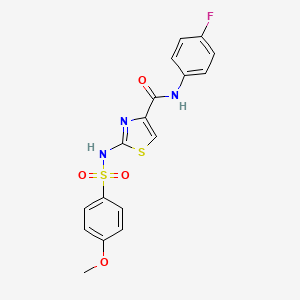 molecular formula C17H14FN3O4S2 B2998375 N-(4-氟苯基)-2-(4-甲氧苯磺酰胺)噻唑-4-甲酰胺 CAS No. 1021065-86-0