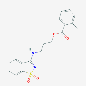 molecular formula C18H18N2O4S B299838 3-[(1,1-dioxo-1,2-benzothiazol-3-yl)amino]propyl 2-methylbenzoate 