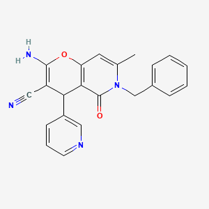 molecular formula C22H18N4O2 B2998380 2-氨基-6-苄基-7-甲基-5-氧代-4-(吡啶-3-基)-5,6-二氢-4H-吡喃并[3,2-c]吡啶-3-腈 CAS No. 612053-95-9