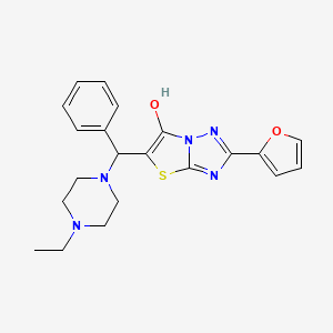 molecular formula C21H23N5O2S B2998385 5-((4-Ethylpiperazin-1-yl)(phenyl)methyl)-2-(furan-2-yl)thiazolo[3,2-b][1,2,4]triazol-6-ol CAS No. 887219-60-5