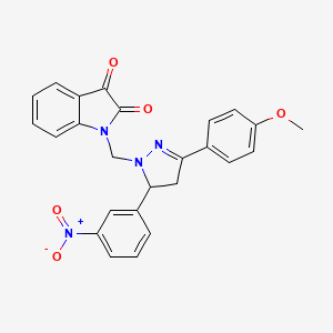 molecular formula C25H20N4O5 B2998415 1-((3-(4-methoxyphenyl)-5-(3-nitrophenyl)-4,5-dihydro-1H-pyrazol-1-yl)methyl)indoline-2,3-dione CAS No. 331988-69-3