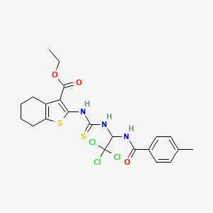 molecular formula C22H24Cl3N3O3S2 B2998419 Ethyl 2-(3-(2,2,2-trichloro-1-(4-methylbenzamido)ethyl)thioureido)-4,5,6,7-tetrahydrobenzo[b]thiophene-3-carboxylate CAS No. 330684-98-5