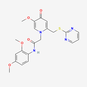molecular formula C21H22N4O5S B2998420 N-(2,4-dimethoxyphenyl)-2-(5-methoxy-4-oxo-2-((pyrimidin-2-ylthio)methyl)pyridin-1(4H)-yl)acetamide CAS No. 1005302-60-2