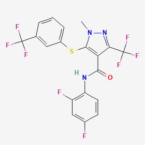 molecular formula C19H11F8N3OS B2998450 N-(2,4-二氟苯基)-1-甲基-3-(三氟甲基)-5-{[3-(三氟甲基)苯基]硫代}-1H-吡唑-4-甲酰胺 CAS No. 400086-42-2