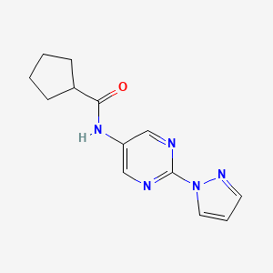 molecular formula C13H15N5O B2998452 N-(2-(1H-pyrazol-1-yl)pyrimidin-5-yl)cyclopentanecarboxamide CAS No. 1421508-88-4