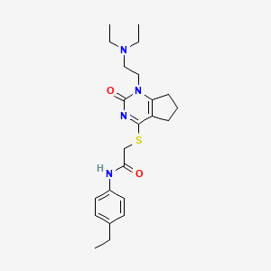 molecular formula C23H32N4O2S B2998453 2-((1-(2-(diethylamino)ethyl)-2-oxo-2,5,6,7-tetrahydro-1H-cyclopenta[d]pyrimidin-4-yl)thio)-N-(4-ethylphenyl)acetamide CAS No. 898451-63-3