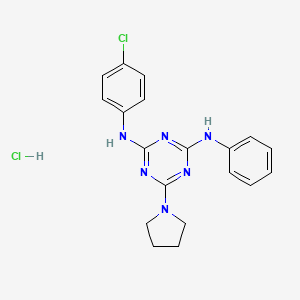 B2998538 N2-(4-chlorophenyl)-N4-phenyl-6-(pyrrolidin-1-yl)-1,3,5-triazine-2,4-diamine hydrochloride CAS No. 1179394-68-3