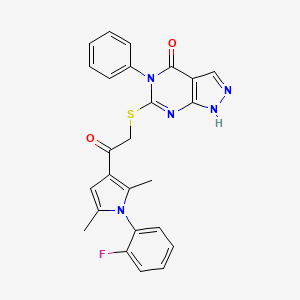 molecular formula C25H20FN5O2S B2998550 6-[2-[1-(2-fluorophenyl)-2,5-dimethylpyrrol-3-yl]-2-oxoethyl]sulfanyl-5-phenyl-1H-pyrazolo[3,4-d]pyrimidin-4-one CAS No. 690960-30-6