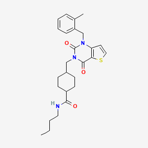 molecular formula C26H33N3O3S B2998553 N-丁基-4-((1-(2-甲基苄基)-2,4-二氧代-1,2-二氢噻吩并[3,2-d]嘧啶-3(4H)-基)甲基)环己烷甲酰胺 CAS No. 932344-89-3