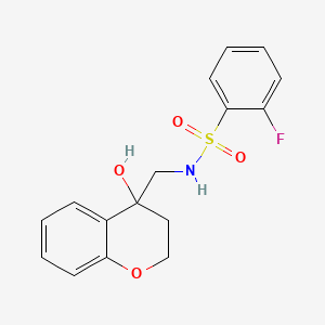 molecular formula C16H16FNO4S B2998554 2-氟-N-((4-羟基色满-4-基)甲基)苯磺酰胺 CAS No. 1396887-76-5