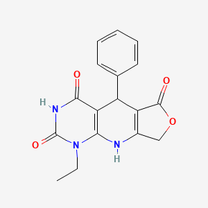molecular formula C17H15N3O4 B2998614 1-乙基-5-苯基-5,9-二氢呋喃[3',4':5,6]吡啶并[2,3-d]嘧啶-2,4,6(1H,3H,8H)-三酮 CAS No. 848178-89-2