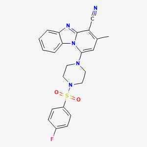 molecular formula C23H20FN5O2S B2998618 1-[4-(4-氟苯基)磺酰基哌嗪-1-基]-3-甲基吡啶并[1,2-a]苯并咪唑-4-腈 CAS No. 442572-38-5