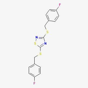 molecular formula C16H12F2N2S3 B2998656 3,5-Bis[(4-fluorobenzyl)sulfanyl]-1,2,4-thiadiazole CAS No. 338772-55-7