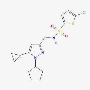 molecular formula C16H20ClN3O2S2 B2998658 5-chloro-N-((1-cyclopentyl-5-cyclopropyl-1H-pyrazol-3-yl)methyl)thiophene-2-sulfonamide CAS No. 1448026-96-7