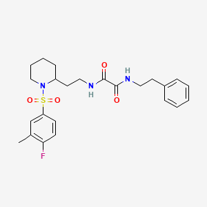 molecular formula C24H30FN3O4S B2998682 N1-(2-(1-((4-氟-3-甲基苯基)磺酰基)哌啶-2-基)乙基)-N2-苯乙基草酰胺 CAS No. 898460-99-6