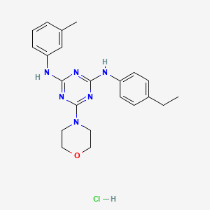 molecular formula C22H27ClN6O B2998686 N2-(4-ethylphenyl)-6-morpholino-N4-(m-tolyl)-1,3,5-triazine-2,4-diamine hydrochloride CAS No. 1179456-21-3