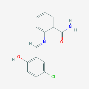 molecular formula C14H11ClN2O2 B2998701 2-{[(1E)-(5-氯-2-羟基苯基)亚甲基]氨基}苯甲酰胺 CAS No. 1993643-55-2