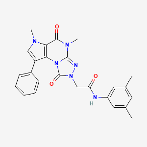 molecular formula C25H24N6O3 B2998702 2-(5,8-二甲基-7,12-二氧代-3-苯基-1,5,8,10,11-五氮杂三环[7.3.0.02,6]十二-2(6),3,9-三烯-11-基)-N-(3,5-二甲基苯基)乙酰胺 CAS No. 1189993-96-1