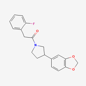 molecular formula C19H18FNO3 B2998712 1-[3-(1,3-Benzodioxol-5-yl)pyrrolidin-1-yl]-2-(2-fluorophenyl)ethanone CAS No. 1790297-31-2