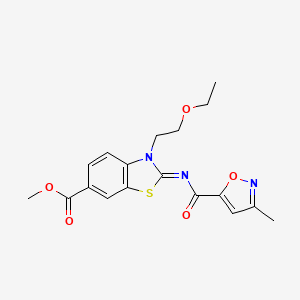 molecular formula C18H19N3O5S B2998716 (E)-3-(2-乙氧基乙基)-2-((3-甲基异恶唑-5-羰基)亚氨基)-2,3-二氢苯并[d]噻唑-6-羧酸甲酯 CAS No. 952990-11-3