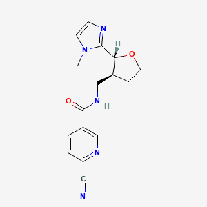 B2998724 6-Cyano-N-[[(2R,3S)-2-(1-methylimidazol-2-yl)oxolan-3-yl]methyl]pyridine-3-carboxamide CAS No. 2223190-17-6