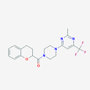molecular formula C20H21F3N4O2 B2998725 4-[4-(3,4-二氢-2H-1-苯并吡喃-2-羰基)哌嗪-1-基]-2-甲基-6-(三氟甲基)嘧啶 CAS No. 2097929-00-3