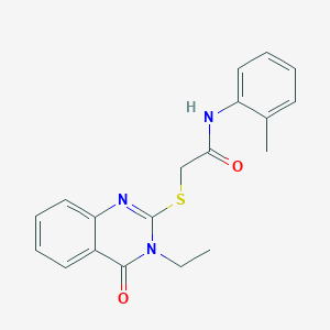 molecular formula C19H19N3O2S B299876 2-[(3-ethyl-4-oxo-3,4-dihydro-2-quinazolinyl)sulfanyl]-N-(2-methylphenyl)acetamide 