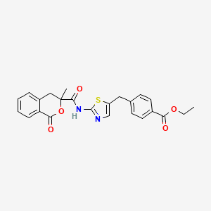 molecular formula C24H22N2O5S B2998812 Ethyl 4-((2-(3-methyl-1-oxoisochroman-3-carboxamido)thiazol-5-yl)methyl)benzoate CAS No. 833430-71-0