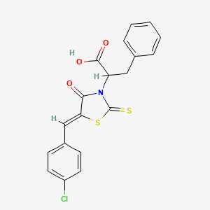 molecular formula C19H14ClNO3S2 B2998821 2-[(5Z)-5-[(4-chlorophenyl)methylidene]-4-oxo-2-sulfanylidene-1,3-thiazolidin-3-yl]-3-phenylpropanoic acid CAS No. 1414727-15-3