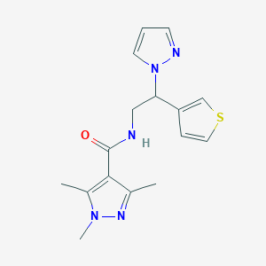 molecular formula C16H19N5OS B2998822 N-(2-(1H-pyrazol-1-yl)-2-(thiophen-3-yl)ethyl)-1,3,5-trimethyl-1H-pyrazole-4-carboxamide CAS No. 2034596-24-0