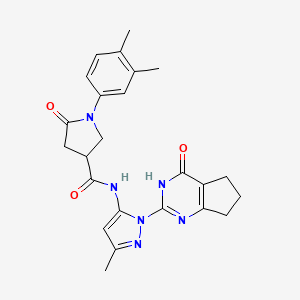 1-(3,4-dimethylphenyl)-N-(3-methyl-1-(4-oxo-4,5,6,7-tetrahydro-3H-cyclopenta[d]pyrimidin-2-yl)-1H-pyrazol-5-yl)-5-oxopyrrolidine-3-carboxamide