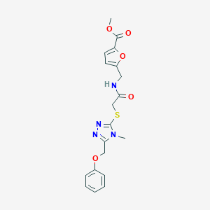 molecular formula C19H20N4O5S B299883 methyl 5-{[({[4-methyl-5-(phenoxymethyl)-4H-1,2,4-triazol-3-yl]thio}acetyl)amino]methyl}-2-furoate 