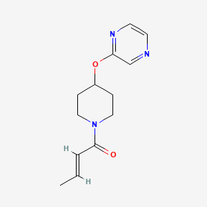 molecular formula C13H17N3O2 B2998858 (E)-1-(4-(吡嗪-2-基氧基)哌啶-1-基)丁-2-烯-1-酮 CAS No. 1448139-28-3