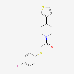 molecular formula C17H18FNOS2 B2998880 2-((4-氟苯基)硫代)-1-(4-(噻吩-3-基)哌啶-1-基)乙酮 CAS No. 1396809-56-5