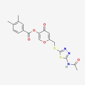 molecular formula C19H17N3O5S2 B2998884 6-(((5-acetamido-1,3,4-thiadiazol-2-yl)thio)methyl)-4-oxo-4H-pyran-3-yl 3,4-dimethylbenzoate CAS No. 877650-53-8