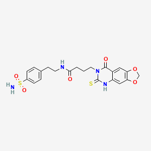 molecular formula C21H22N4O6S2 B2998887 4-(8-氧代-6-硫代-5,6-二氢-[1,3]二氧杂环[4,5-g]喹唑啉-7(8H)-基)-N-(4-磺酰基苯乙基)丁酰胺 CAS No. 923210-46-2