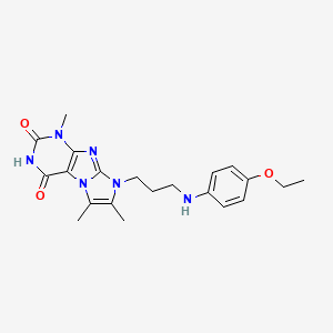 molecular formula C21H26N6O3 B2998894 8-(3-((4-ethoxyphenyl)amino)propyl)-1,6,7-trimethyl-1H-imidazo[2,1-f]purine-2,4(3H,8H)-dione CAS No. 923178-98-7