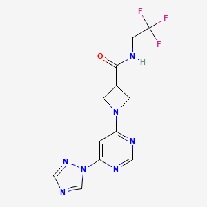 molecular formula C12H12F3N7O B2998895 1-(6-(1H-1,2,4-三唑-1-基)嘧啶-4-基)-N-(2,2,2-三氟乙基)氮杂环丁-3-甲酰胺 CAS No. 2034360-00-2