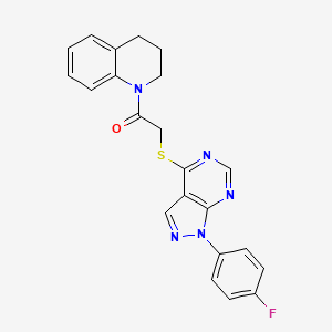 molecular formula C22H18FN5OS B2998903 1-(3,4-二氢喹啉-1(2H)-基)-2-((1-(4-氟苯基)-1H-吡唑并[3,4-d]嘧啶-4-基)硫代)乙酮 CAS No. 692746-45-5