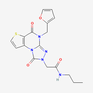 2-[8-(furan-2-ylmethyl)-7,12-dioxo-5-thia-1,8,10,11-tetrazatricyclo[7.3.0.02,6]dodeca-2(6),3,9-trien-11-yl]-N-propylacetamide