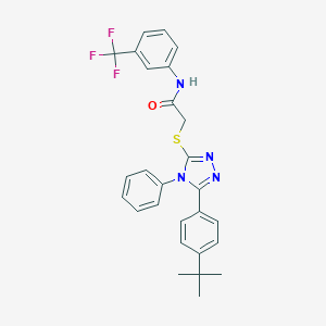 molecular formula C27H25F3N4OS B299893 2-{[5-(4-tert-butylphenyl)-4-phenyl-4H-1,2,4-triazol-3-yl]sulfanyl}-N-[3-(trifluoromethyl)phenyl]acetamide 
