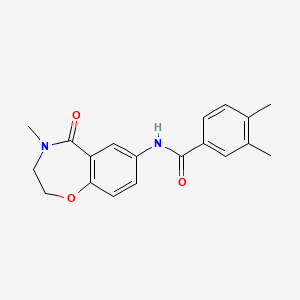 molecular formula C19H20N2O3 B2998930 3,4-dimethyl-N-(4-methyl-5-oxo-2,3,4,5-tetrahydrobenzo[f][1,4]oxazepin-7-yl)benzamide CAS No. 922054-36-2