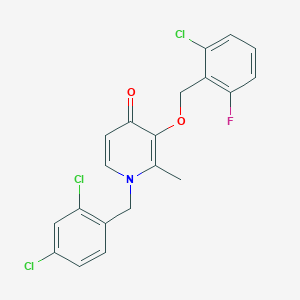 molecular formula C20H15Cl3FNO2 B2998933 3-((2-Chloro-6-fluorobenzyl)oxy)-1-(2,4-dichlorobenzyl)-2-methyl-4(1H)-pyridinone CAS No. 303144-72-1