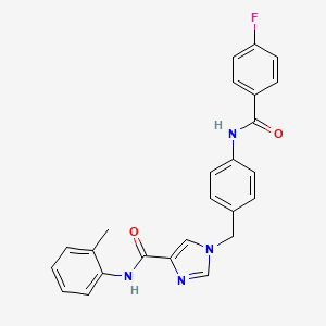 molecular formula C25H21FN4O2 B2998945 1-[[4-[(4-Fluorobenzoyl)amino]phenyl]methyl]-N-(2-methylphenyl)imidazole-4-carboxamide CAS No. 1251563-68-4
