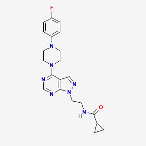 molecular formula C21H24FN7O B2998955 N-(2-(4-(4-(4-fluorophenyl)piperazin-1-yl)-1H-pyrazolo[3,4-d]pyrimidin-1-yl)ethyl)cyclopropanecarboxamide CAS No. 1021094-08-5
